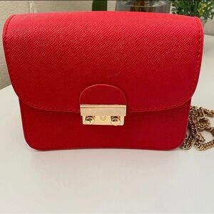 Red Crossbody Shoulder Bag with Gold Hardware